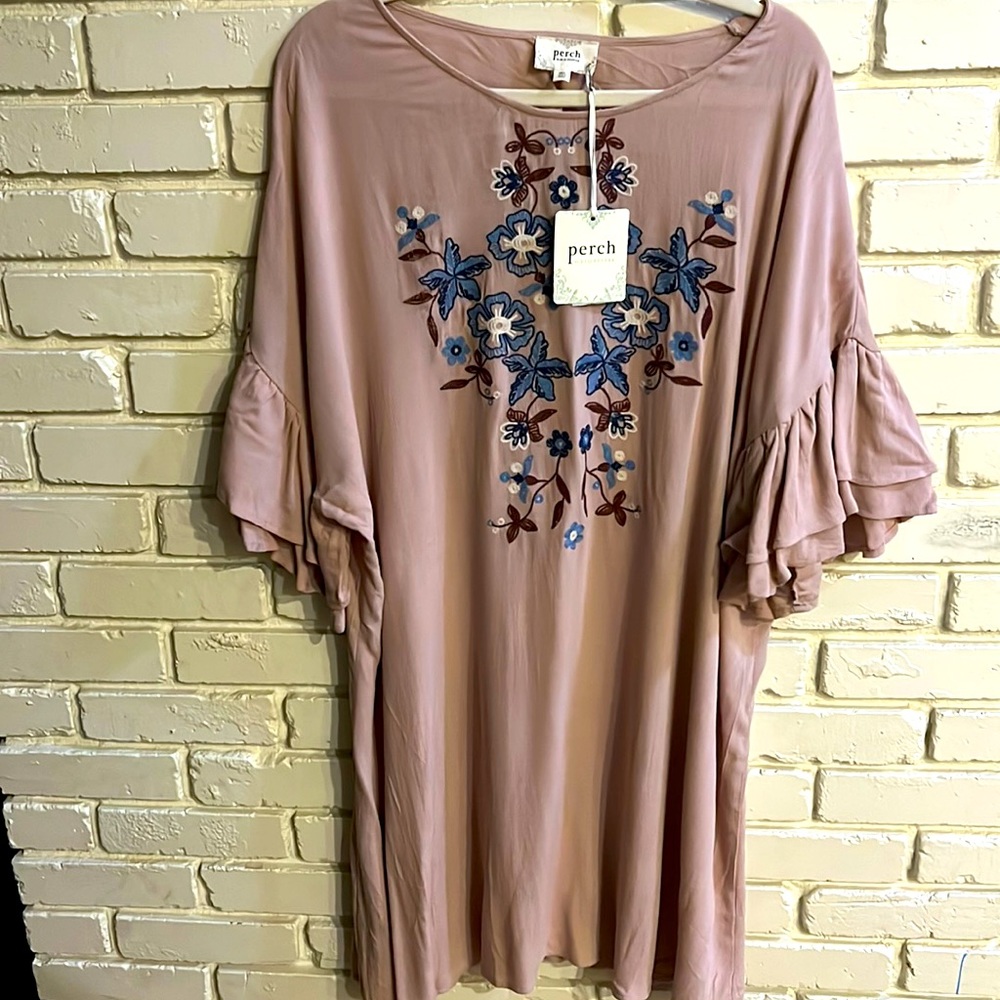 Perch by Blu Pepper NWT Dusty Rose Embroidered Dress in Size 3X